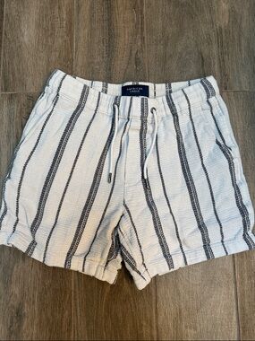 American Eagle Outfitters White Swim Trunks with Black Vertical Stripes